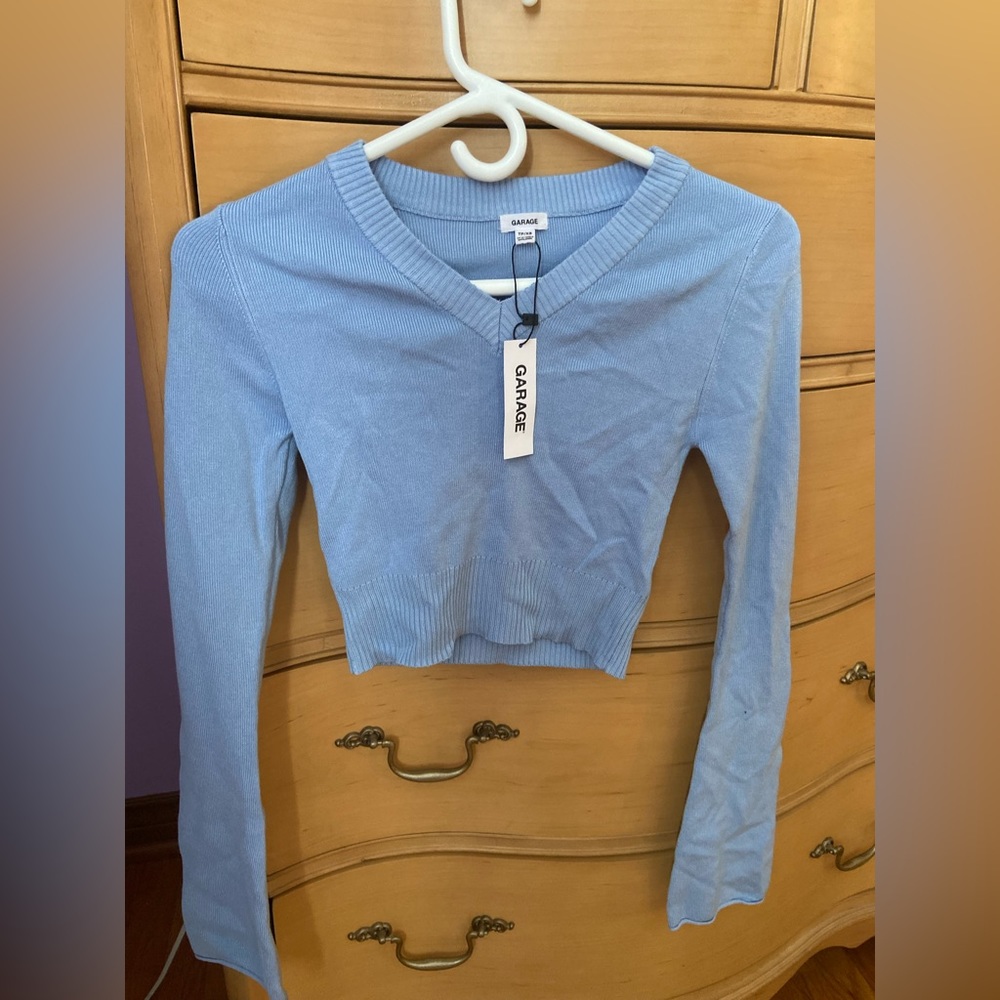 Garage Long Sleeve V-Neck Sweater Light Blue NWT